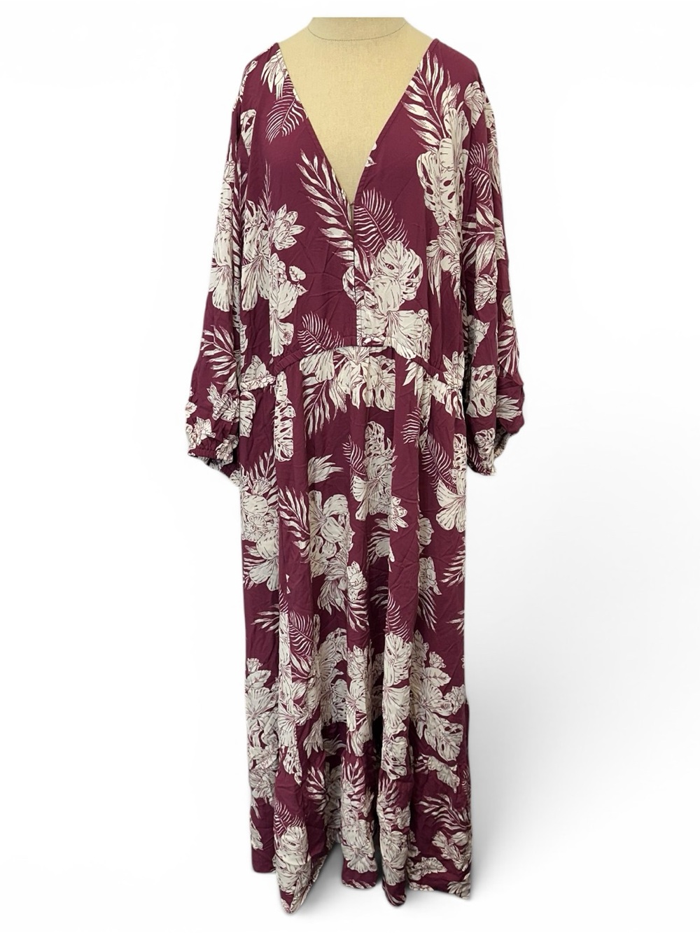 torrid Maroon Floral V-Neck Maxi Dress with Cream Print